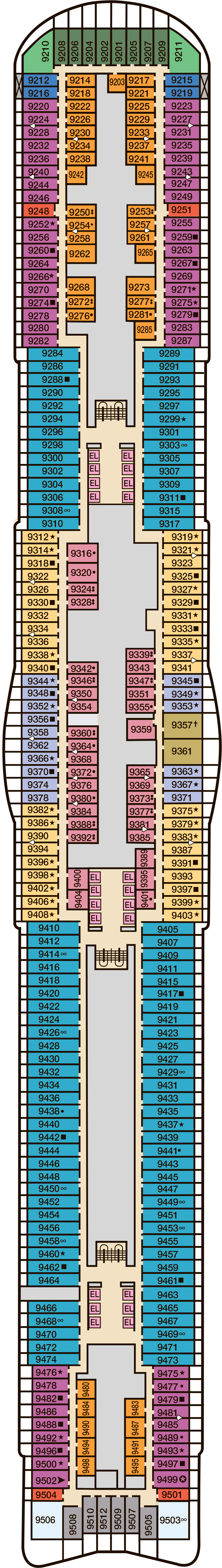 Deck 9 deck plan for Carnival Celebration