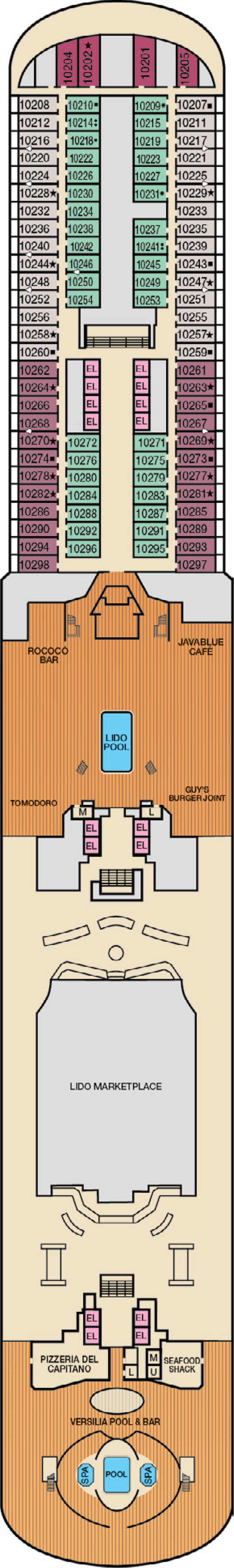 Deck 10 deck plan for Carnival Firenze