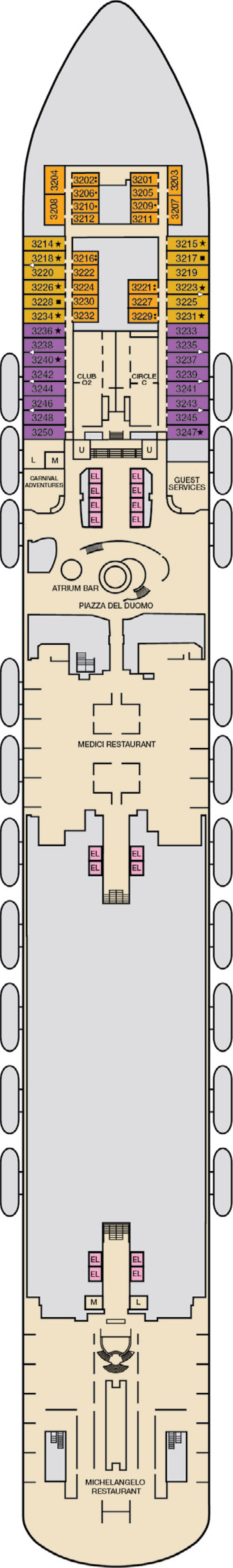 Deck 3 deck plan for Carnival Firenze