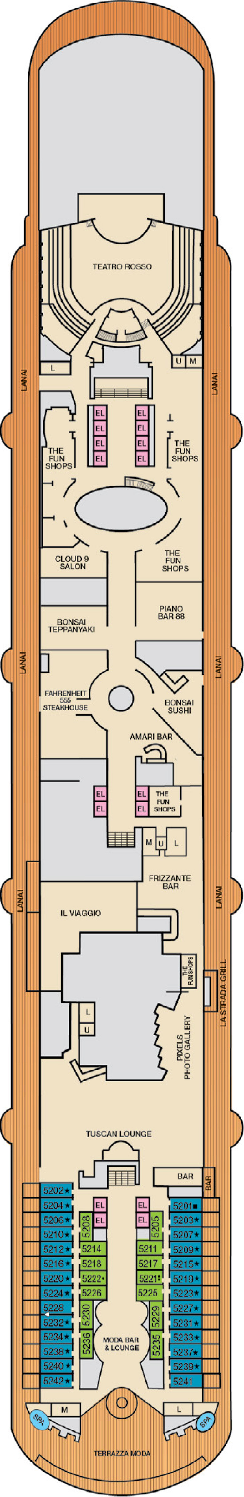 Deck 5 deck plan for Carnival Firenze