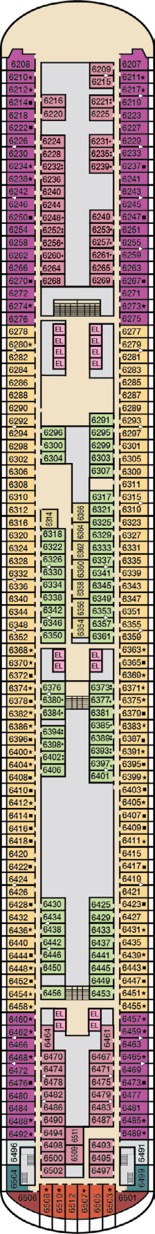 Deck 6 deck plan for Carnival Firenze