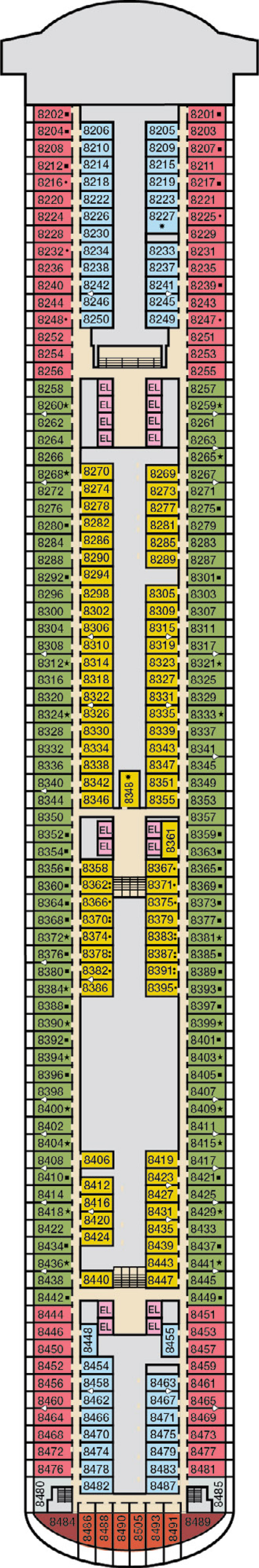 Deck 8 deck plan for Carnival Firenze