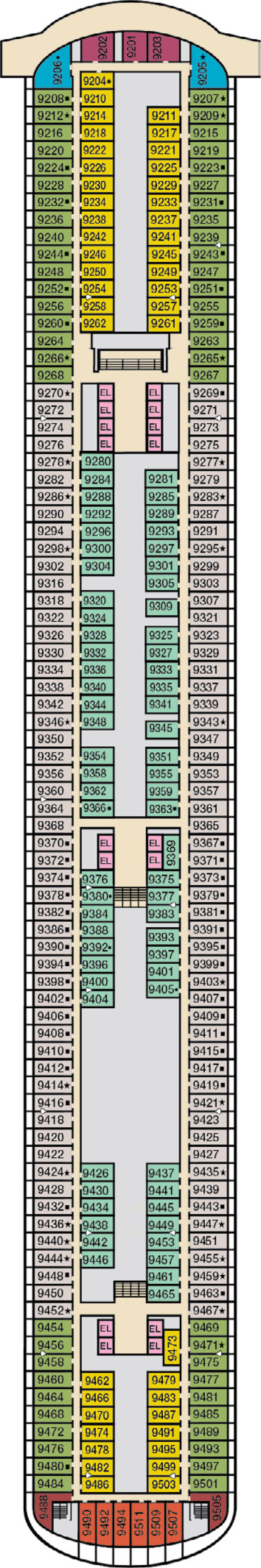 Deck 9 deck plan for Carnival Firenze