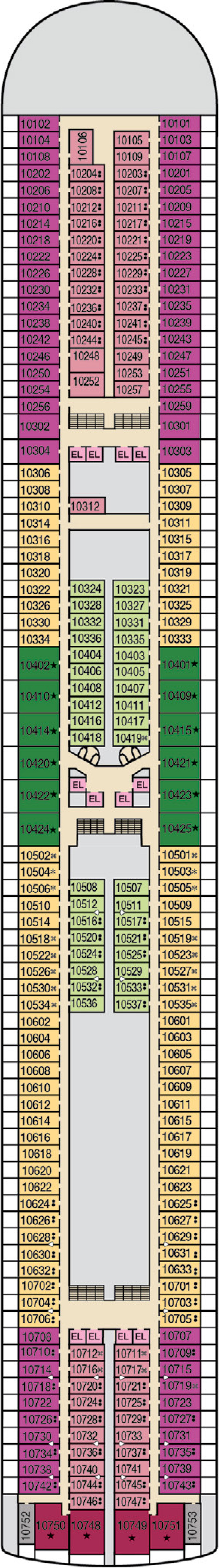 Deck 10 deck plan for Carnival Adventure