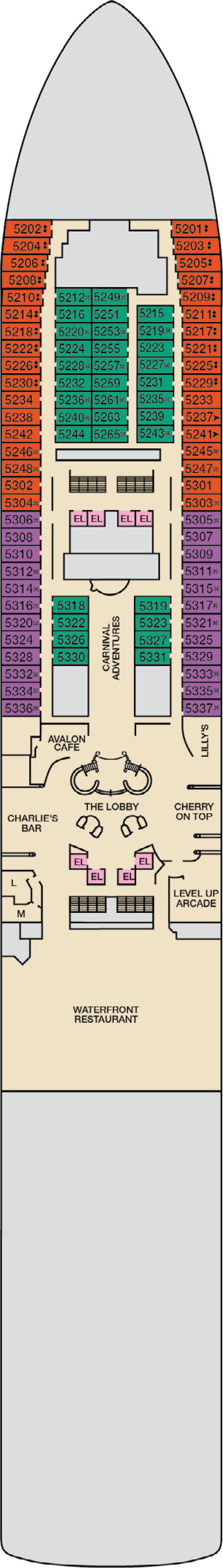 Deck 5 deck plan for Carnival Adventure