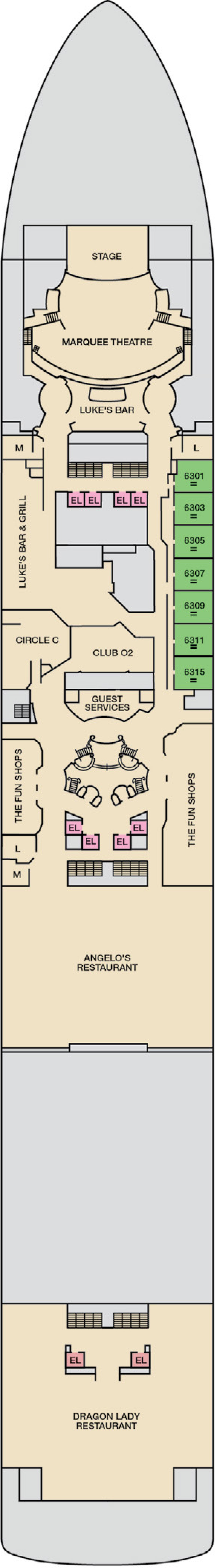 Deck 6 deck plan for Carnival Adventure