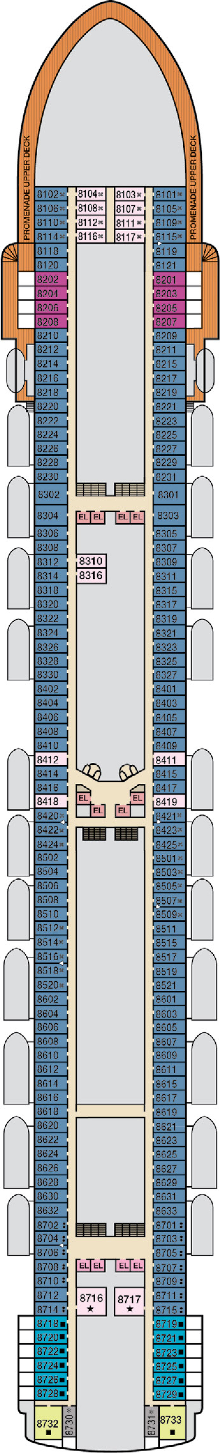 Deck 8 deck plan for Carnival Encounter