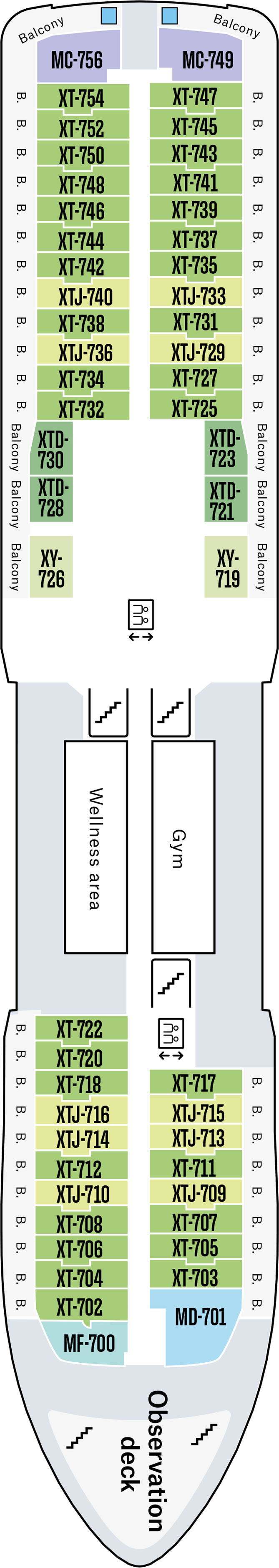 Deck 7 deck plan for MS Fridtjof Nansen