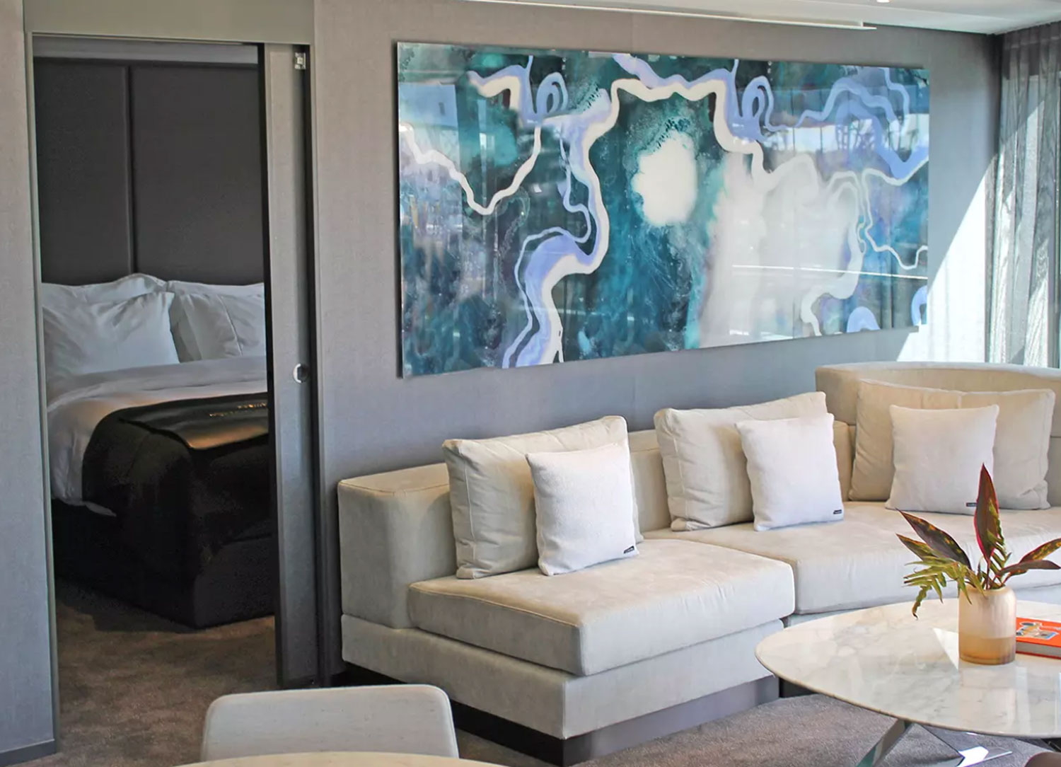 Spacious living area in the Grand Panorama Suite