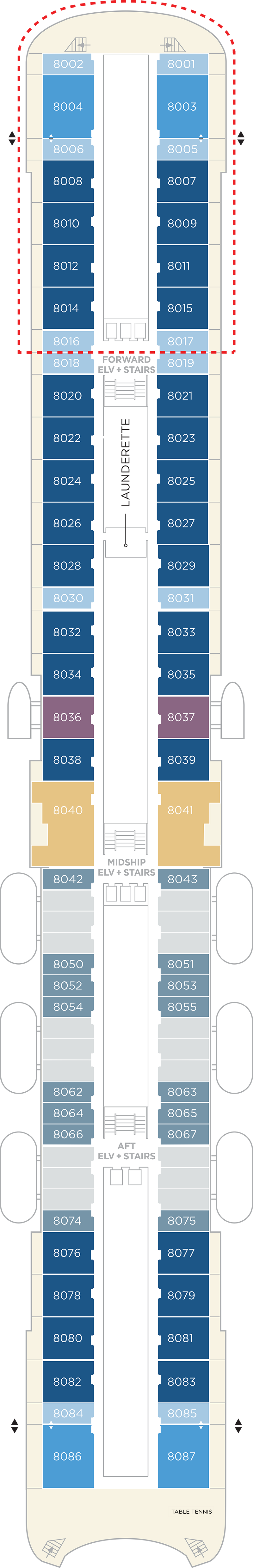 Deck 8 deck plan for Crystal Symphony