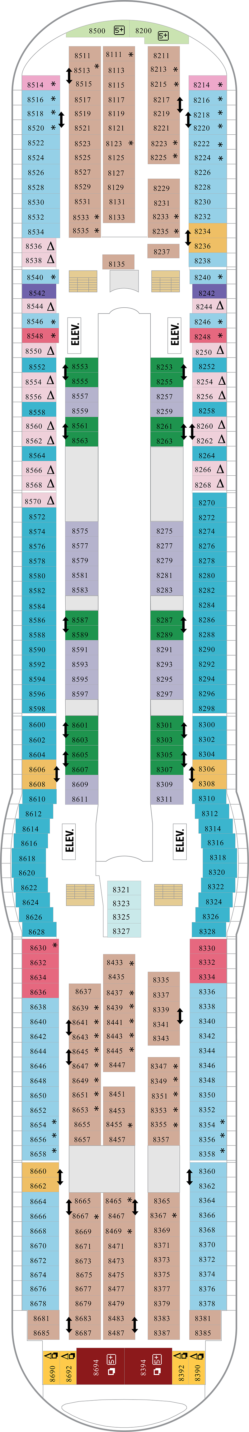 Deck 8 deck plan for Mariner of the Seas