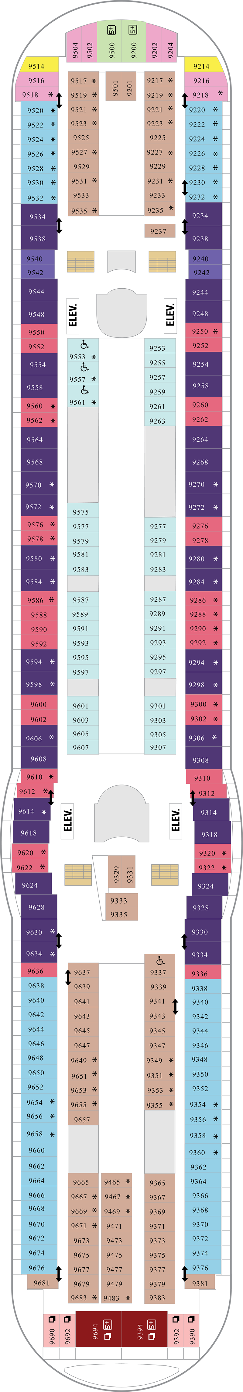 Deck 9 deck plan for Mariner of the Seas
