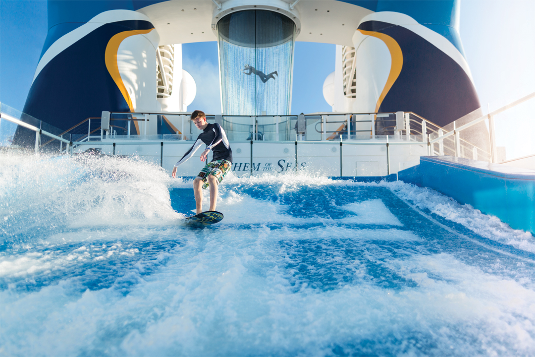  Surfing and skydiving simulators are just some of the fun things to do onboard <em>Anthem of the Seas</em>. 