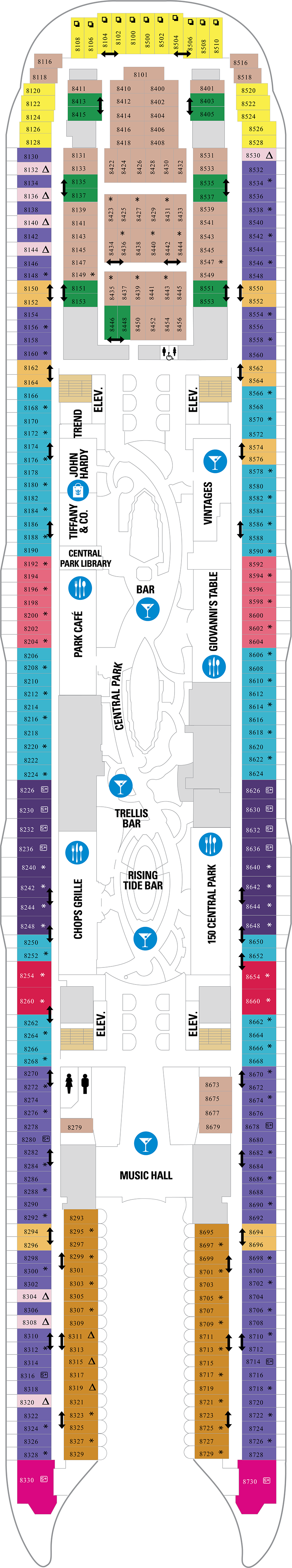 Deck 8 deck plan for Oasis of the Seas