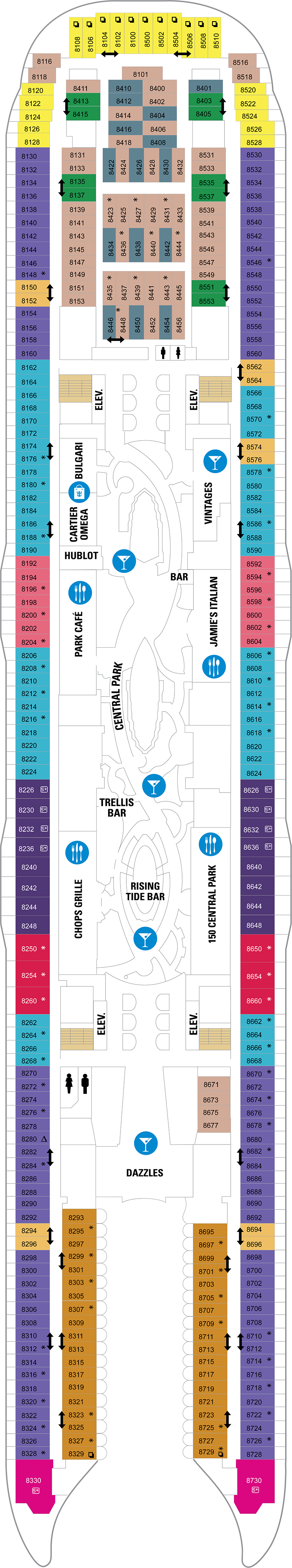 Deck 8 deck plan for Harmony of the Seas
