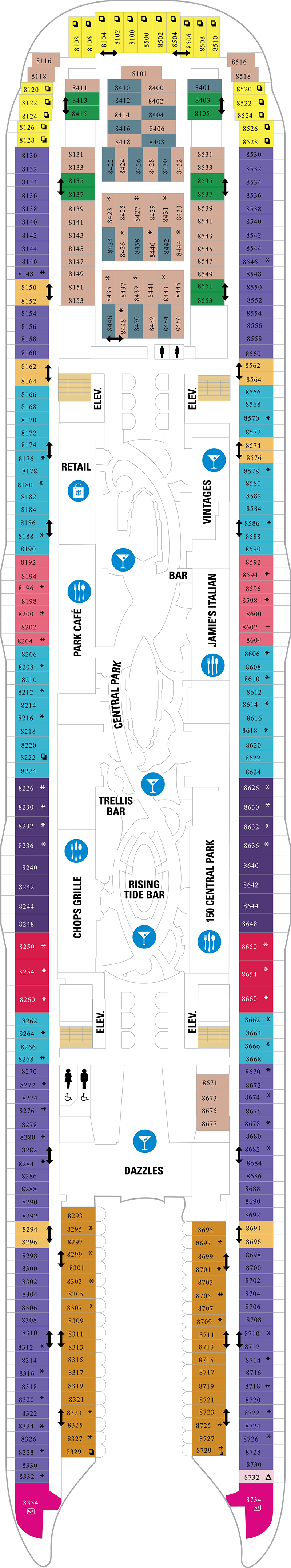 Deck 8 deck plan for Symphony of the Seas