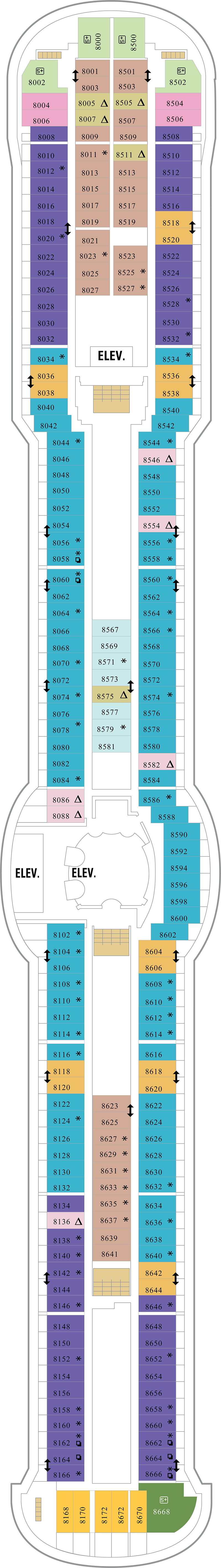 Deck 8 deck plan for Radiance of the Seas