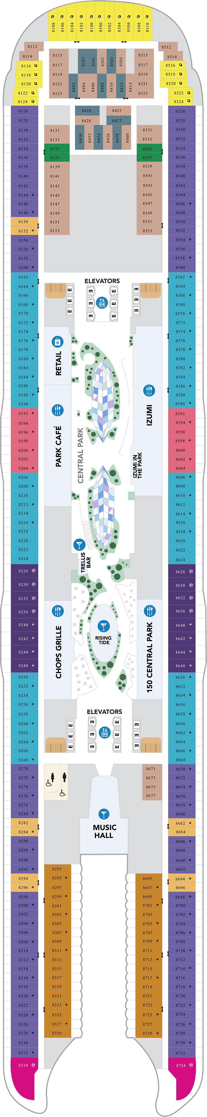 Deck 8 deck plan for Utopia of the Seas