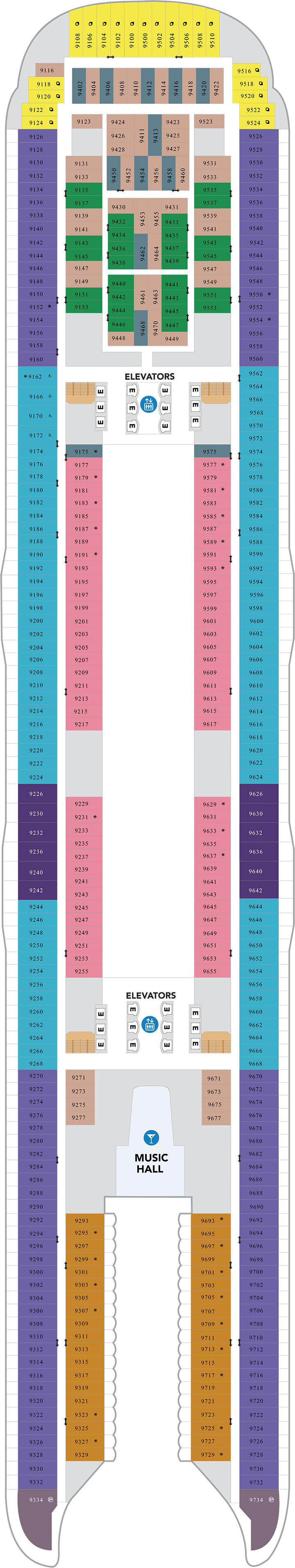 Deck 9 deck plan for Utopia of the Seas