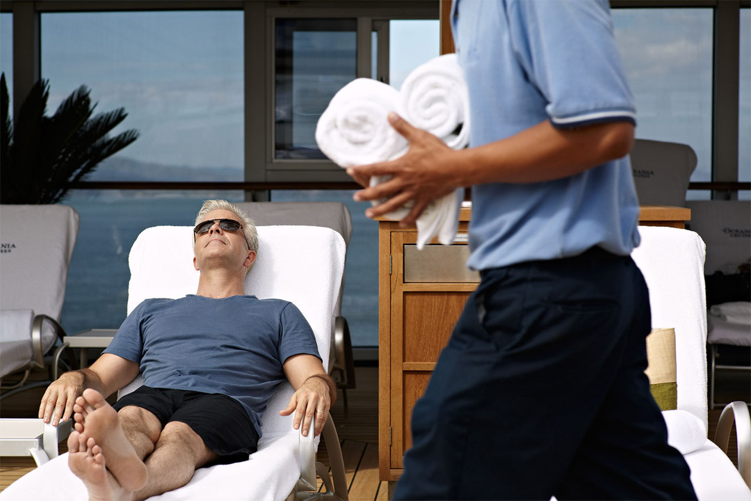  Kicking back and relaxing is easy onboard a <em>Marina</em> cruise. 