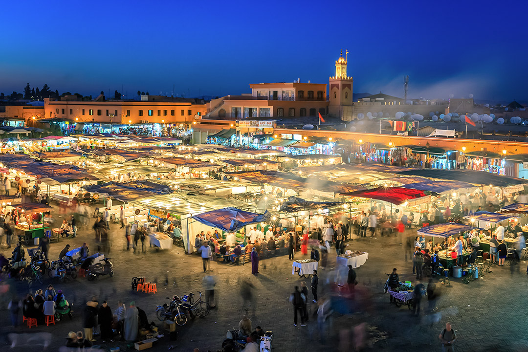 Jemaa el-Fnaa in Marrakesh, Morocco is a very popular marketplace