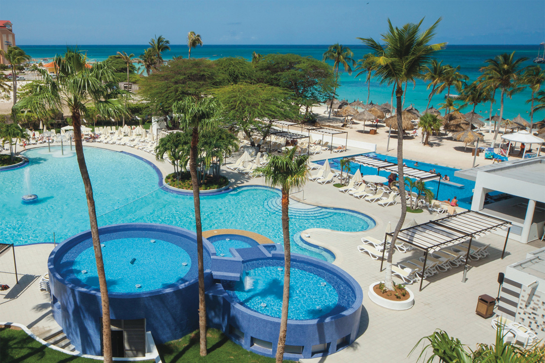 One of the refreshing swimming pools at Hotel Riu Palace Antillas.